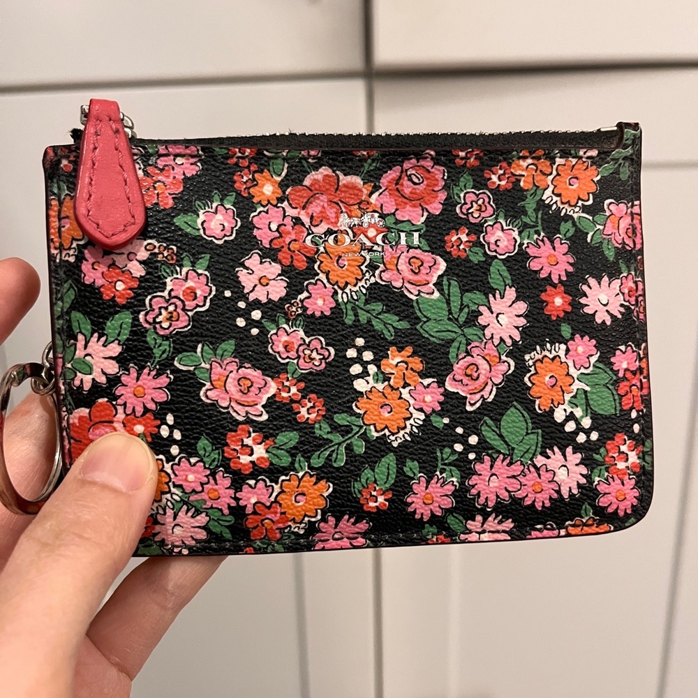 Coach posey print mini wallet on keychain